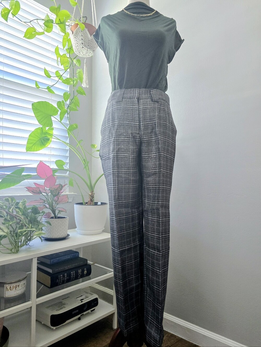 Metalic Gray Plaid Straight Leg Pants NWT